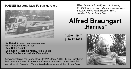 Anzeige von Alfred Braungart von MGO
