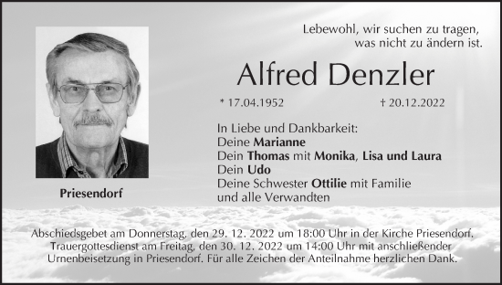 Anzeige von Alfred Denzler von MGO