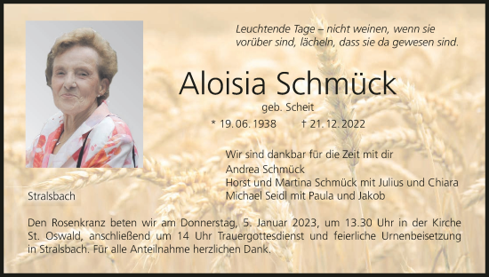 Anzeige von Aloisia Schmück von MGO