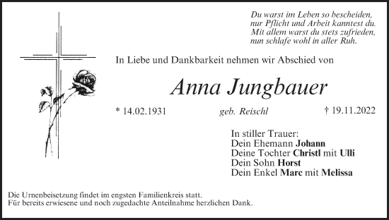 Anzeige von Anna Jungbauer von MGO