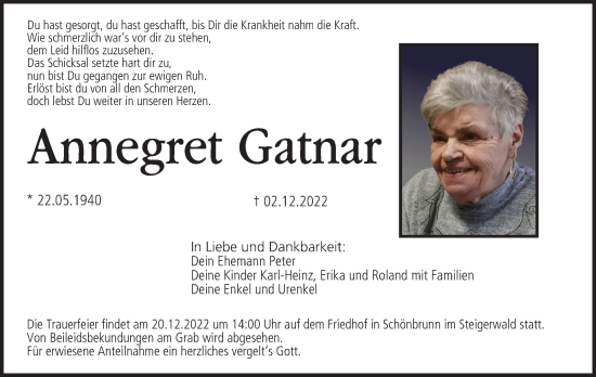 Anzeige von Annegret Gatnar von MGO