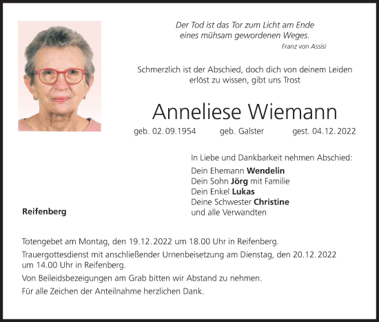 Anzeige von Anneliese Wiemann von MGO
