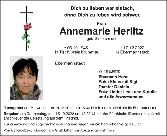Anzeige von Annemarie Herlitz von MGO