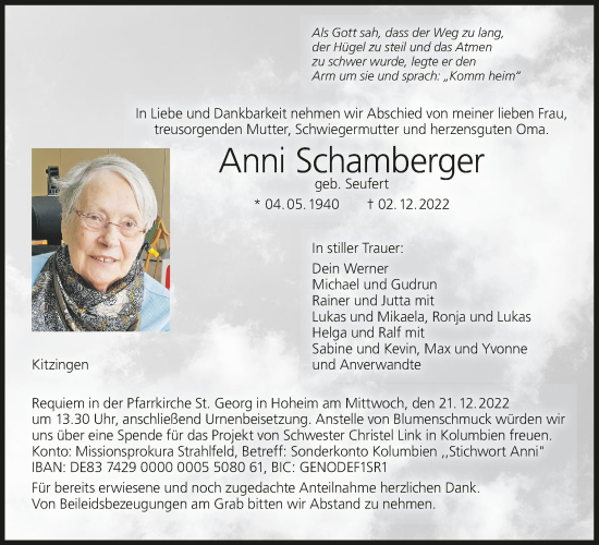 Anzeige von Anni Schamberger von MGO