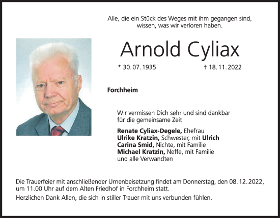 Anzeige von Arnold Cyliax von MGO