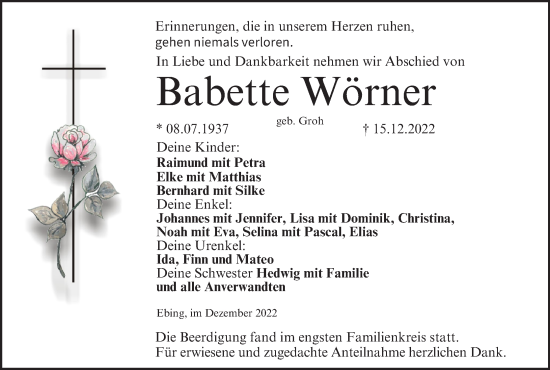 Anzeige von Babette Wörner von MGO