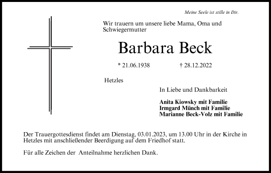 Anzeige von Barbara Beck von MGO