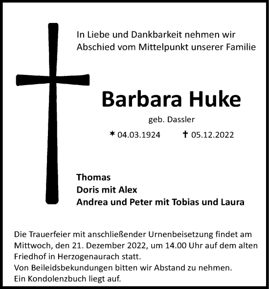 Anzeige von Barbara Huke von MGO
