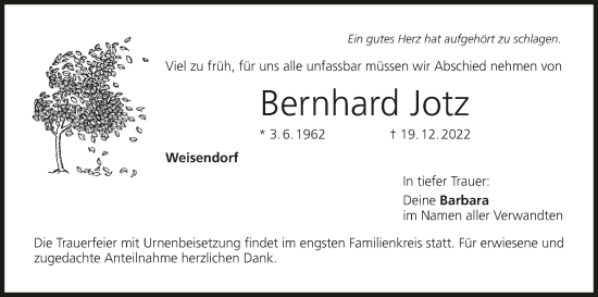 Anzeige von Bernhard Jotz von MGO