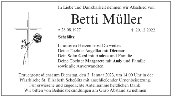 Anzeige von Betti Müller von MGO