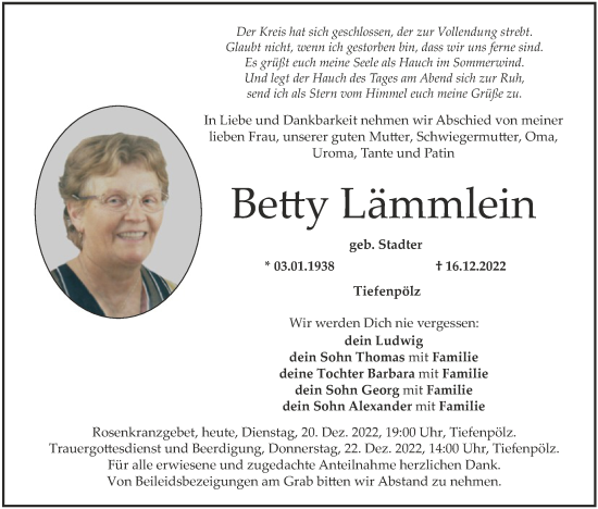 Anzeige von Betty Lämmlein von MGO