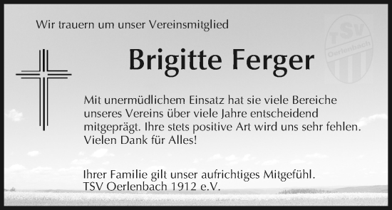 Anzeige von Brigitte Ferger von MGO