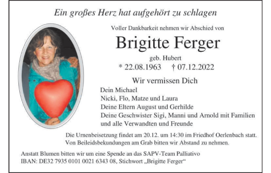 Anzeige von Brigitte Ferger von MGO