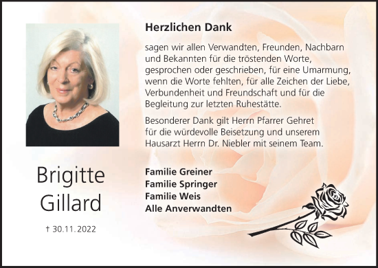Anzeige von Brigitte Gillard von MGO