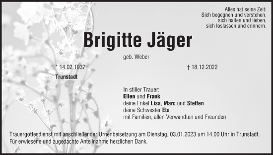 Anzeige von Brigitte Jäger von MGO