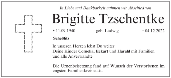 Anzeige von Brigitte Tzschentke von MGO