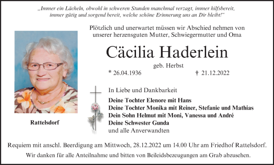 Anzeige von Cäcilia Haderlein von MGO