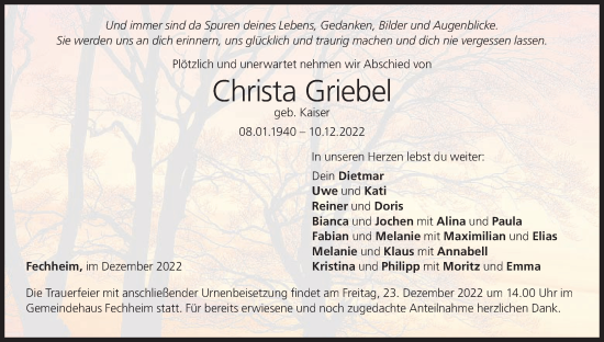 Anzeige von Christa Griebel von MGO