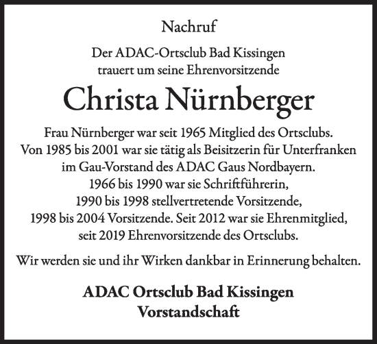 Anzeige von Christa Nürnberger von MGO