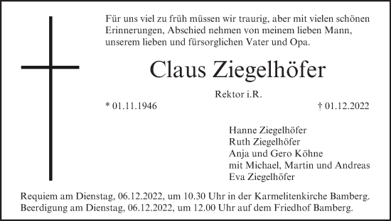 Anzeige von Claus Ziegelhöfer von MGO