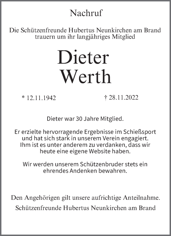 Anzeige von Dieter Werth von MGO