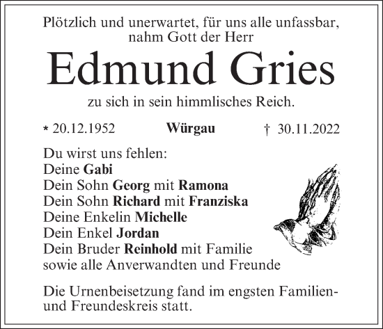 Anzeige von Edmund Gries von MGO