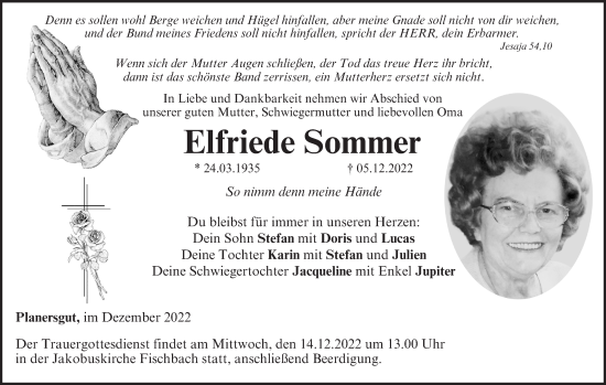 Anzeige von Elfriede Sommer von MGO