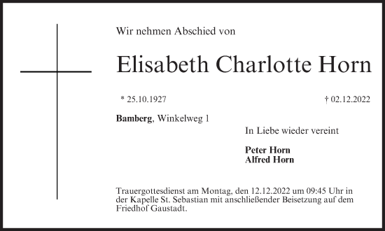Anzeige von Elisabeth Charlotte Horn von MGO