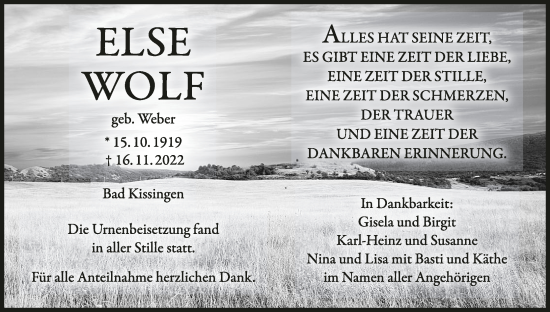 Anzeige von Else Wolf von MGO