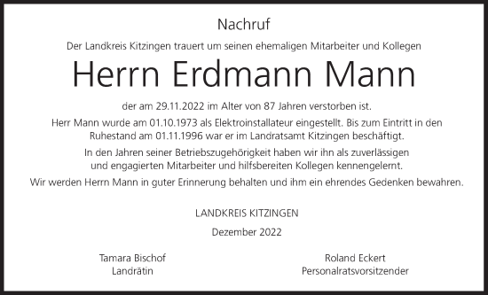 Anzeige von Erdmann Mann von MGO
