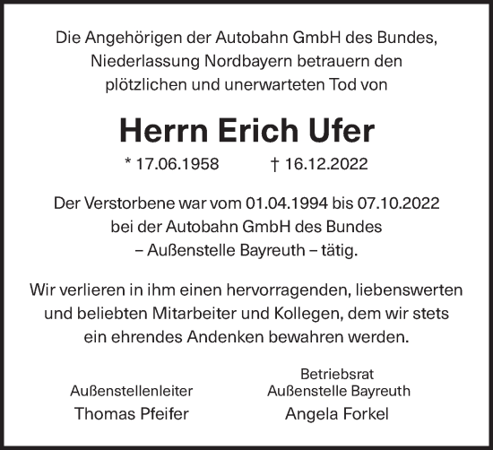 Anzeige von Erich Ufer von MGO