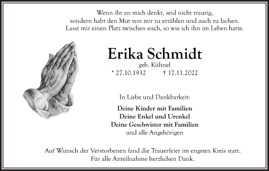 Anzeige von Erika Schmidt von MGO