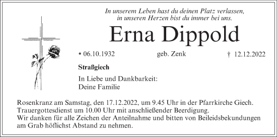Anzeige von Erna Dippold von MGO