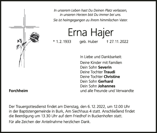 Anzeige von Erna Hajer von MGO
