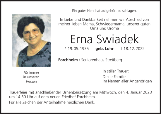 Anzeige von Erna Swiadek von MGO