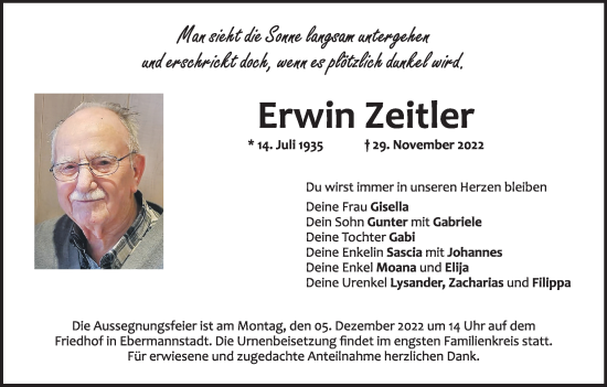 Anzeige von Erwin Zeltler von MGO