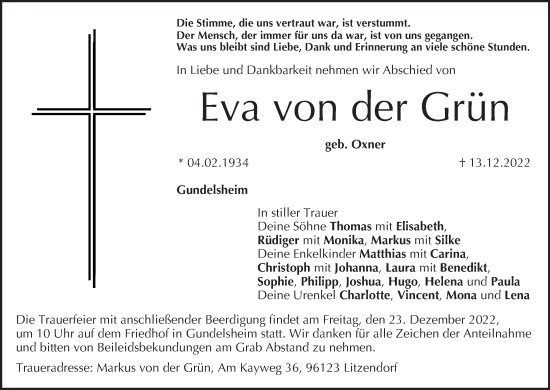 Anzeige von Eva von der Grün von MGO