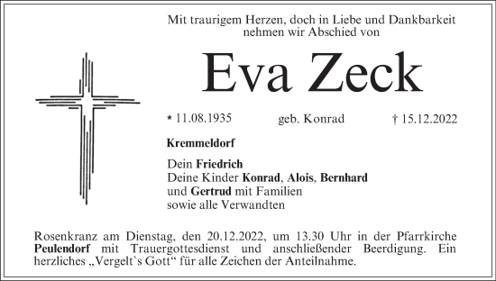 Anzeige von Eva Zeck von MGO