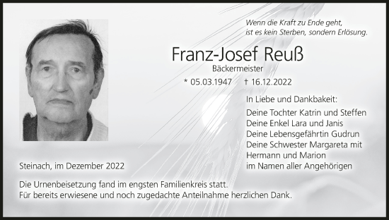 Anzeige von Franz-Josef Reuß von MGO