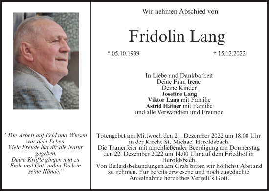 Anzeige von Fridolin Lang von MGO
