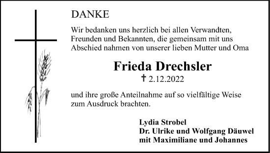 Anzeige von Frieda Drechsler von MGO