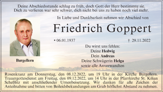 Anzeige von Friedrich Goppert von MGO