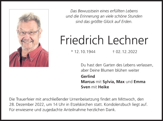 Anzeige von Friedrich Lechner von MGO