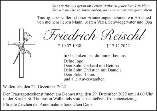 Anzeige von Friedrich Reischl von MGO