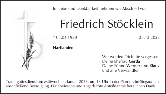 Anzeige von Friedrich Stöcklein von MGO