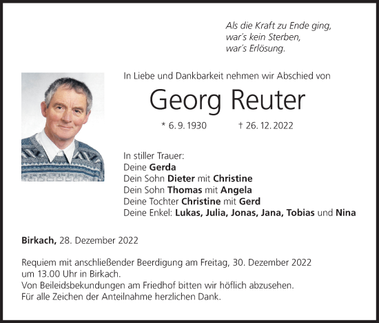 Anzeige von Georg Reuter von MGO