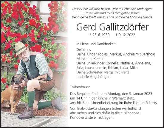 Anzeige von Gerd Gallitzdörfer von MGO