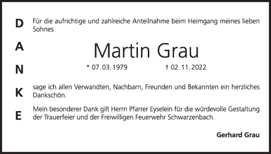 Anzeige von Gerhard Grau von MGO