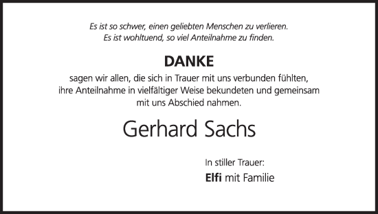 Anzeige von Gerhard Sachs von MGO
