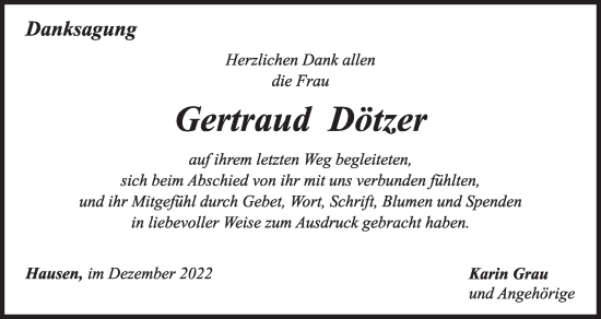 Anzeige von Gertraud Dötzer von MGO